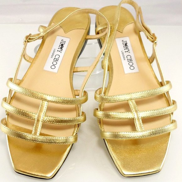 NWT$495 Jimmy Choo Arien Flat Metallic Leather Strappy Cage Sandals 37, 6.5-7 - Picture 8 of 13